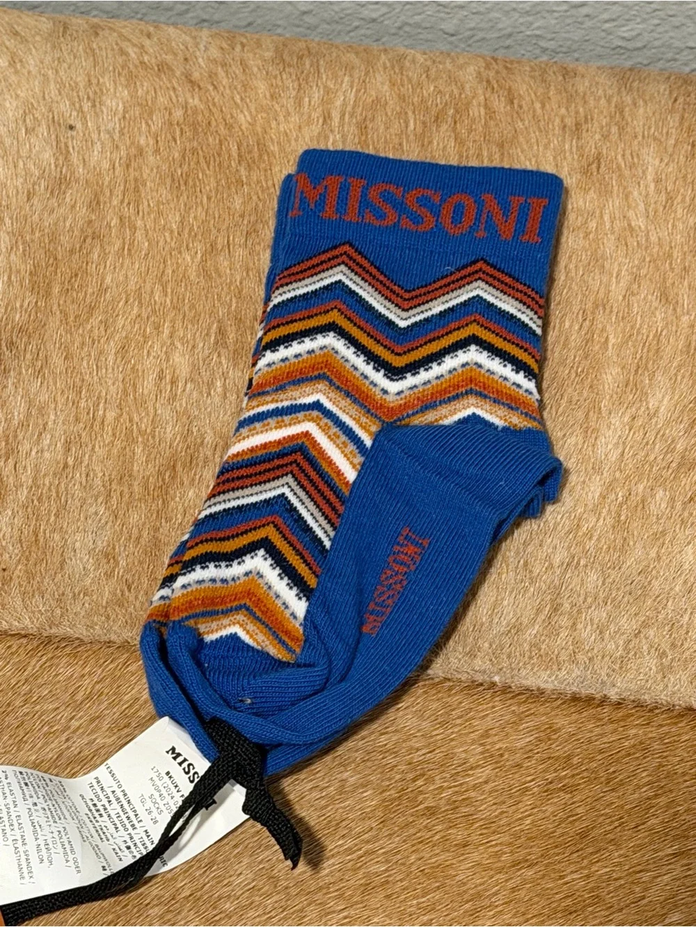 Missoni Kids Blue ZigZag Crew Socks 26-28 (3-5 yrs) BNWT